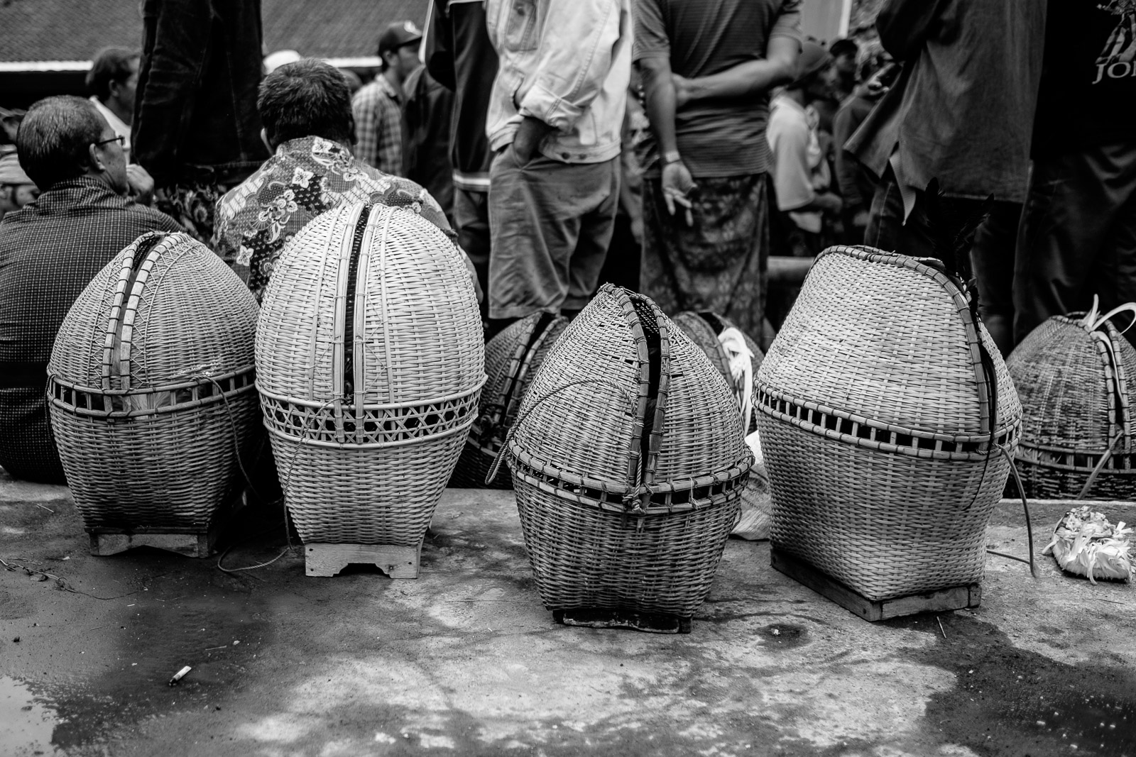 Small bamboo cages for transporting the roosters to the arena