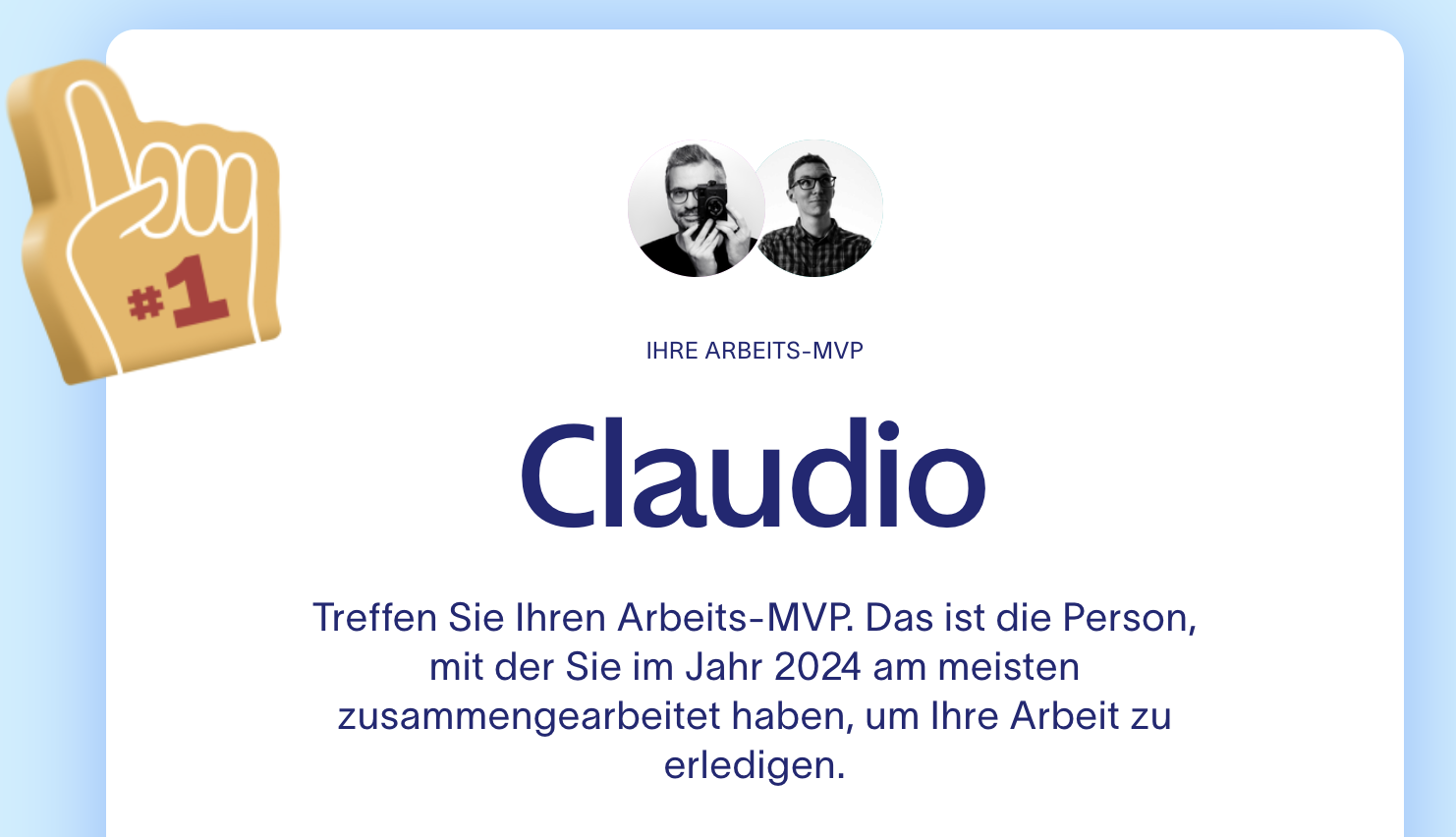 Screenshot of Asana's year in review, with profile images of Claudio and I, saying that we collaborated the most in the past year
