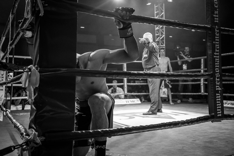 Jerome (l) has a private moment as the referee calls to start the fight.