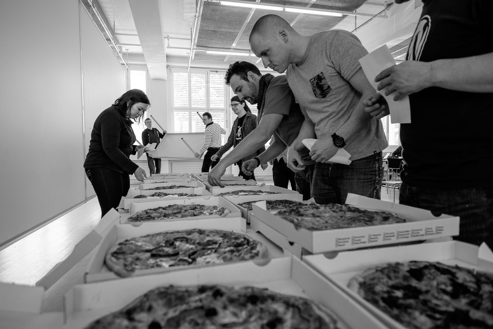 Pizza for hungry developers at #wcch Contributer's day.