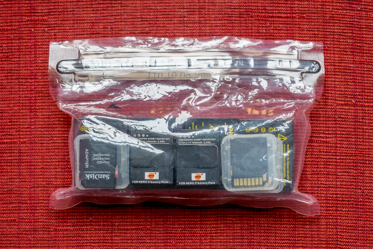Batteries and memory cards in a Noaks Bag