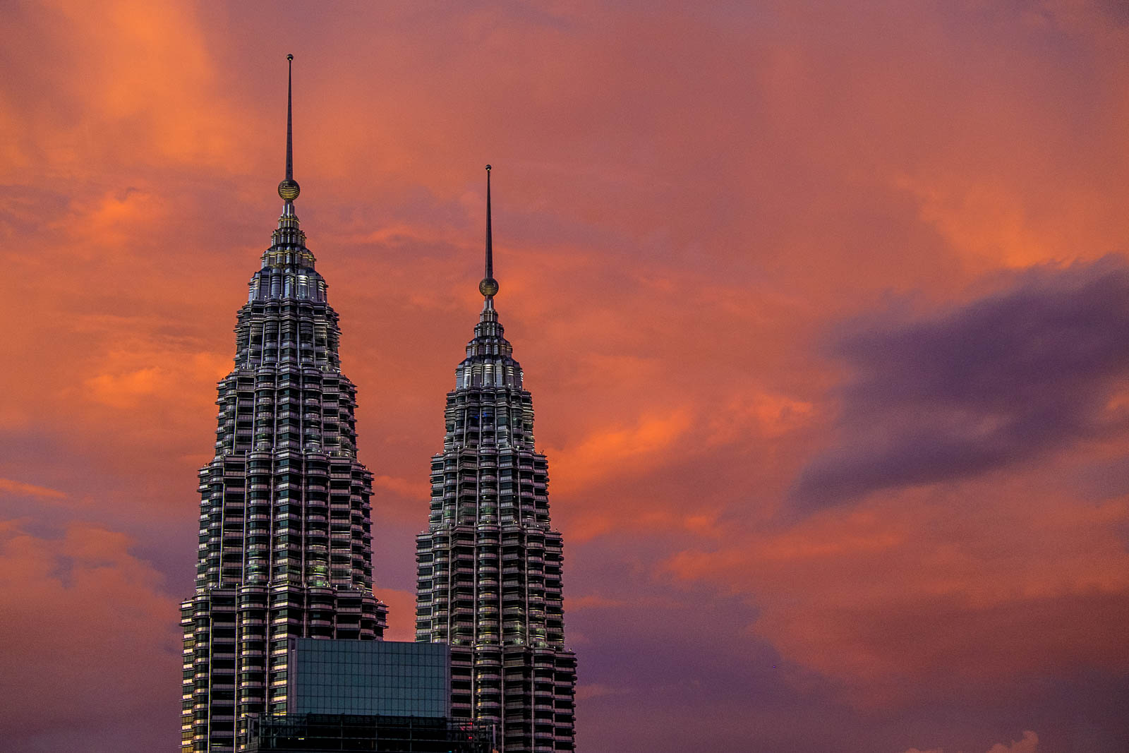 Petronas Twin Towers in Kuala Lumpur during sunset